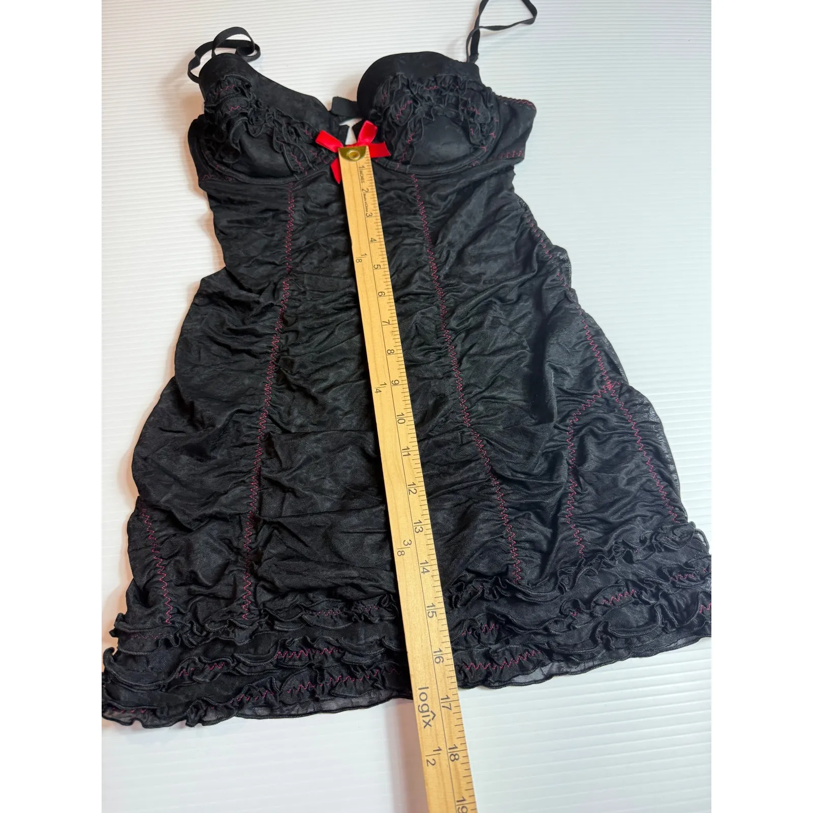 Sexy Little Things Black Dress Ruffle Trim Red‎ Bow Accents Party - Image 2