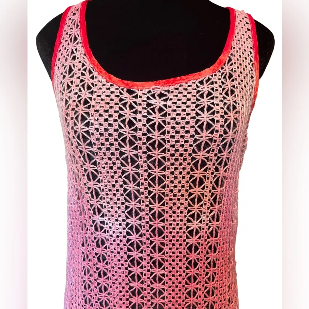 NEW Honey Punch Coral Reef Pink Crochet Sleeveless Boho Beach Coastal Maxi Dress - Image 2