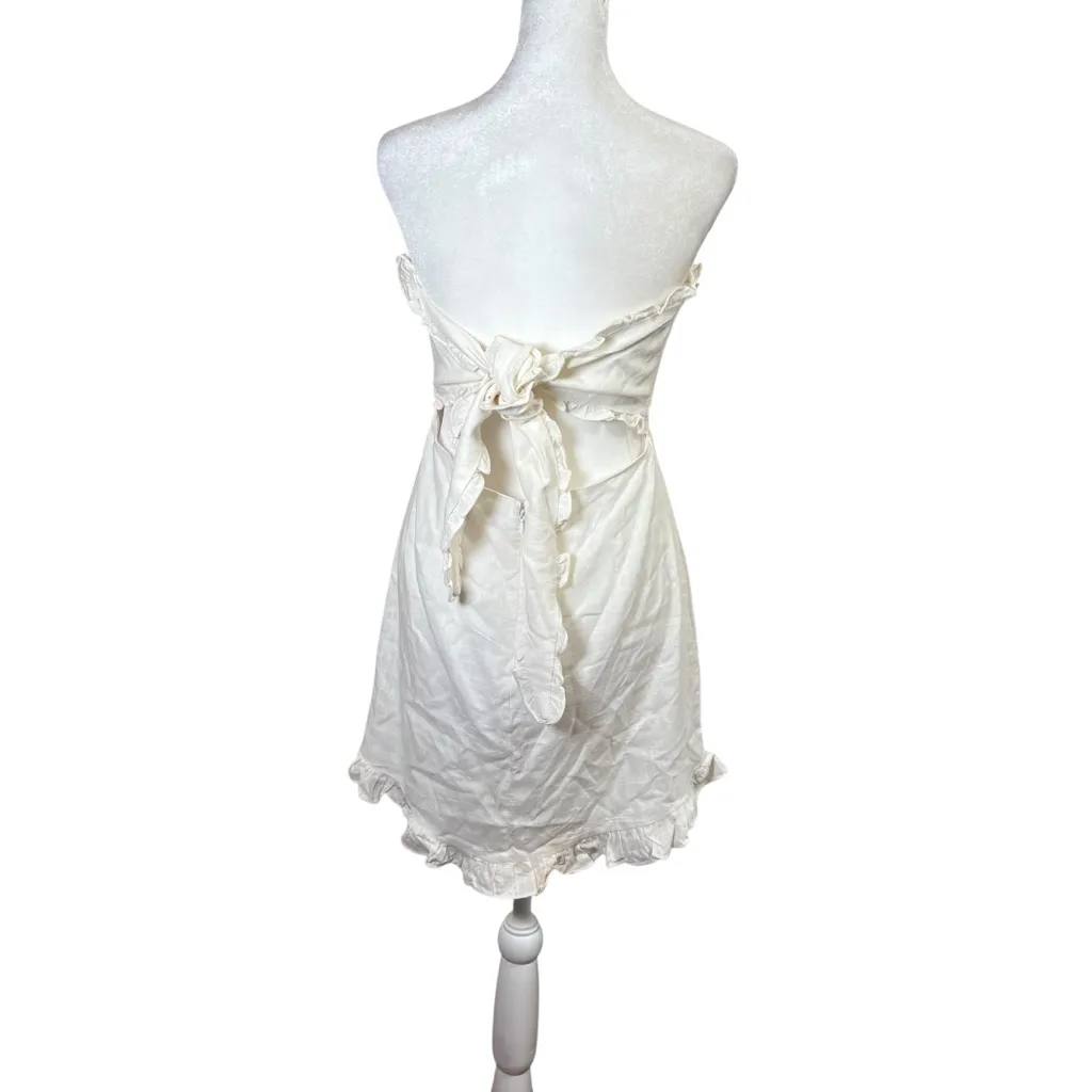 SELFIE LESLIE Little White Mini Dress Cotton Strapless Tie-Back Ruffle Sz Large - Image 3