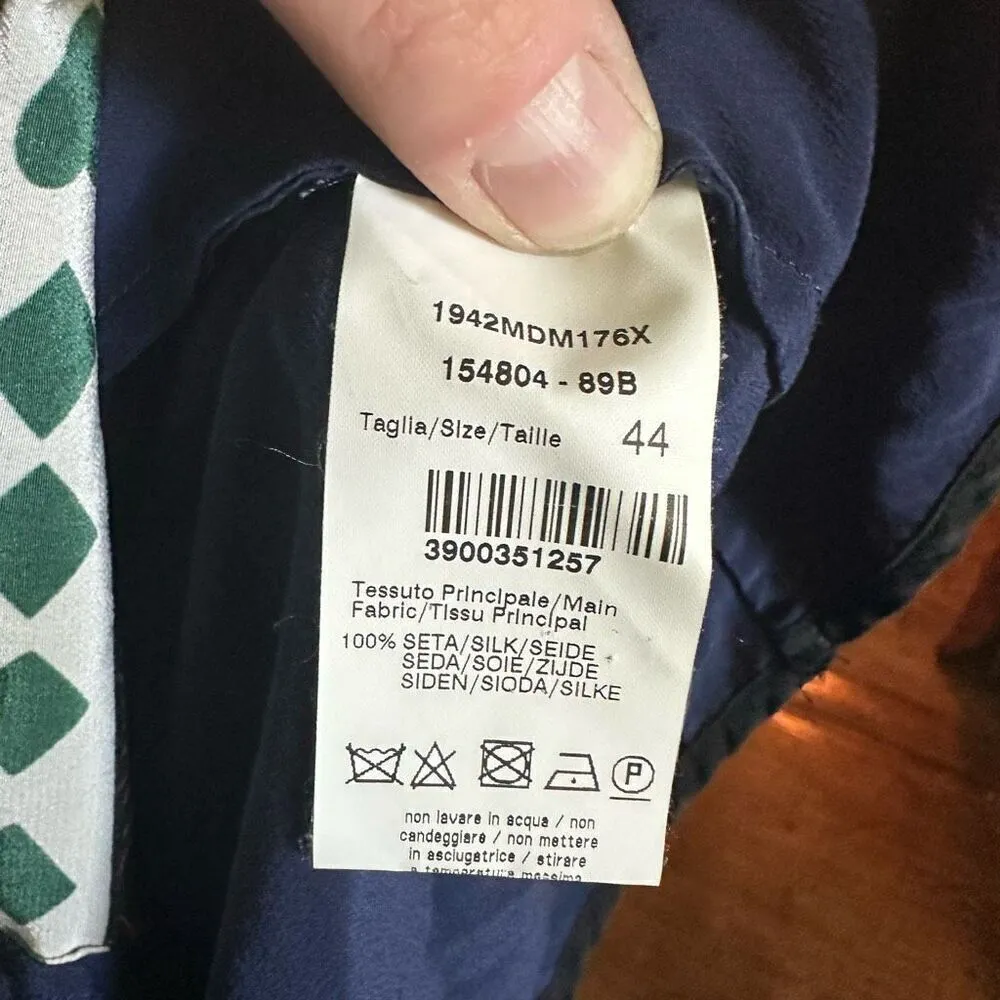 MSGN silk Scandinavian flowy embroidered S boho blouse Blue - Image 6