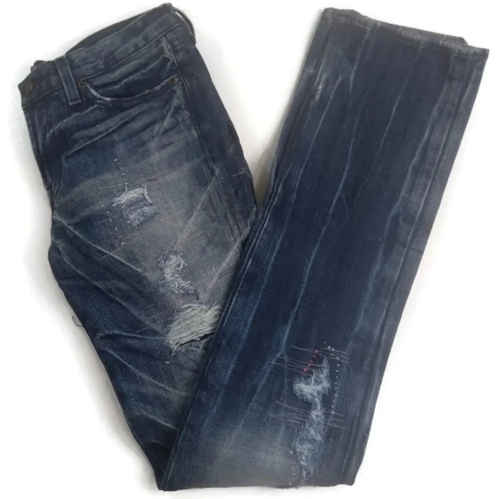 Rare ERS 7FAM Midrise Distressed Straight Leg EUC Size 26       J730 - Image 8