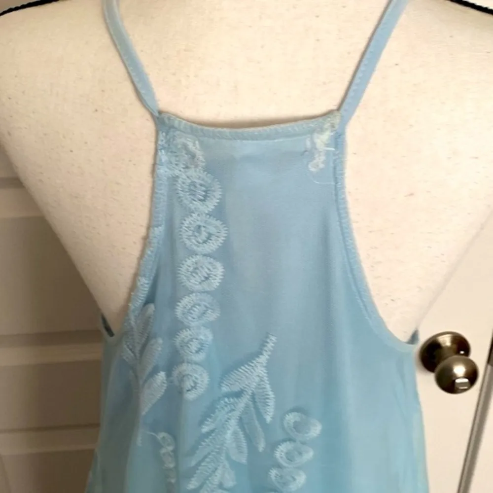 Miami| Sky blue baby doll dress w/ lace overlay.  Spaghetti straps w/ razorback - Image 7