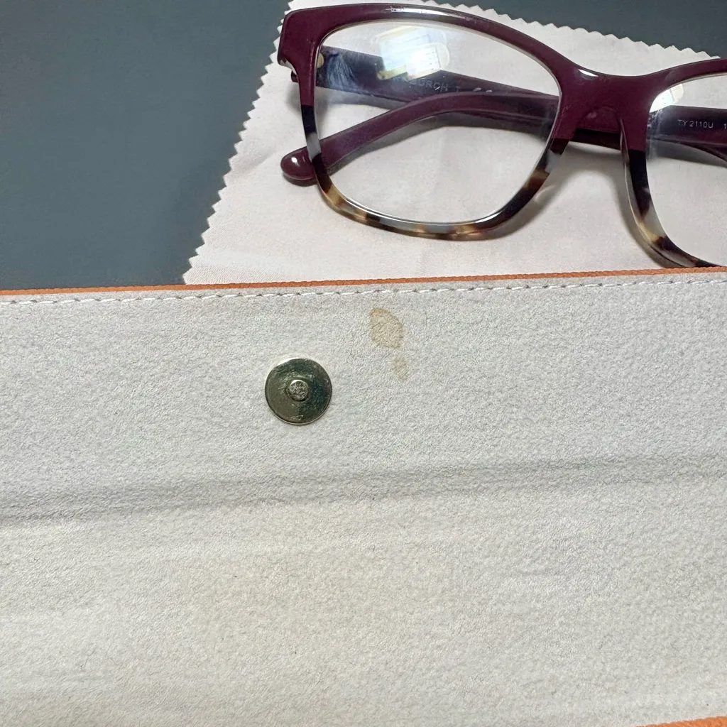 TORY BURCH Burgundy and Tortoise Eyeglasses with Orange Case - Image 10