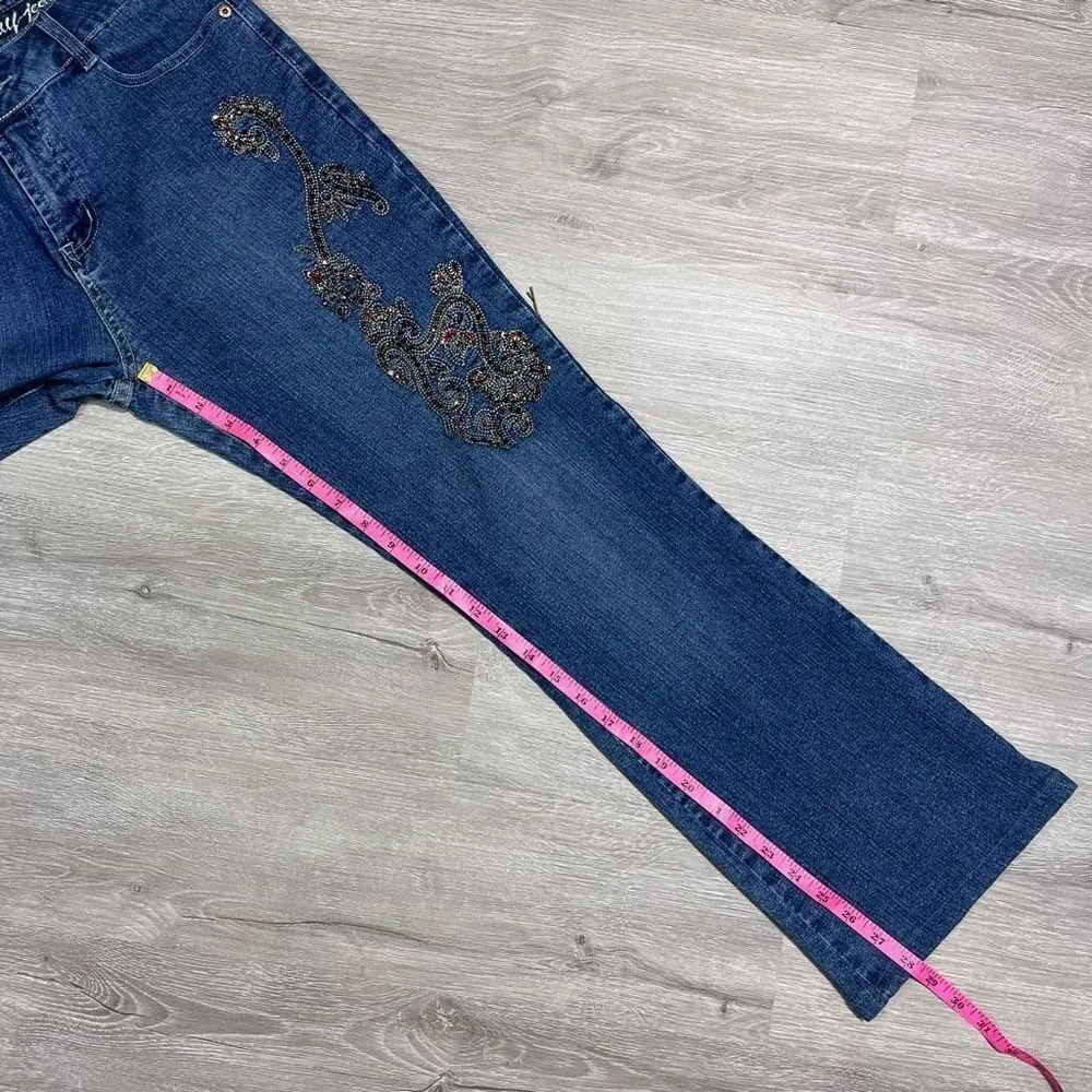 Yoni Jay Beaded High Rise Ankle Jeans Size 8 Women’s Blue Y2K - Image 12
