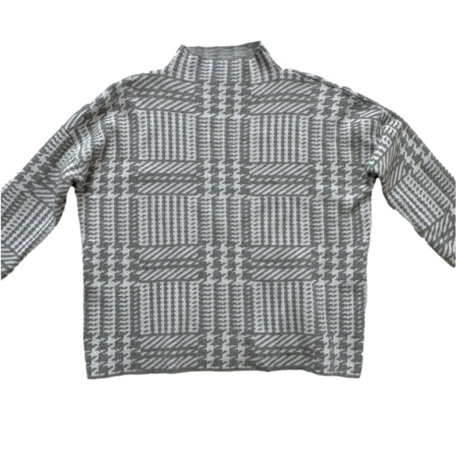 Max Studio Sweater Gray White Houndstooth Mock Neck Boxy Pullover Sweater Small - Image 8