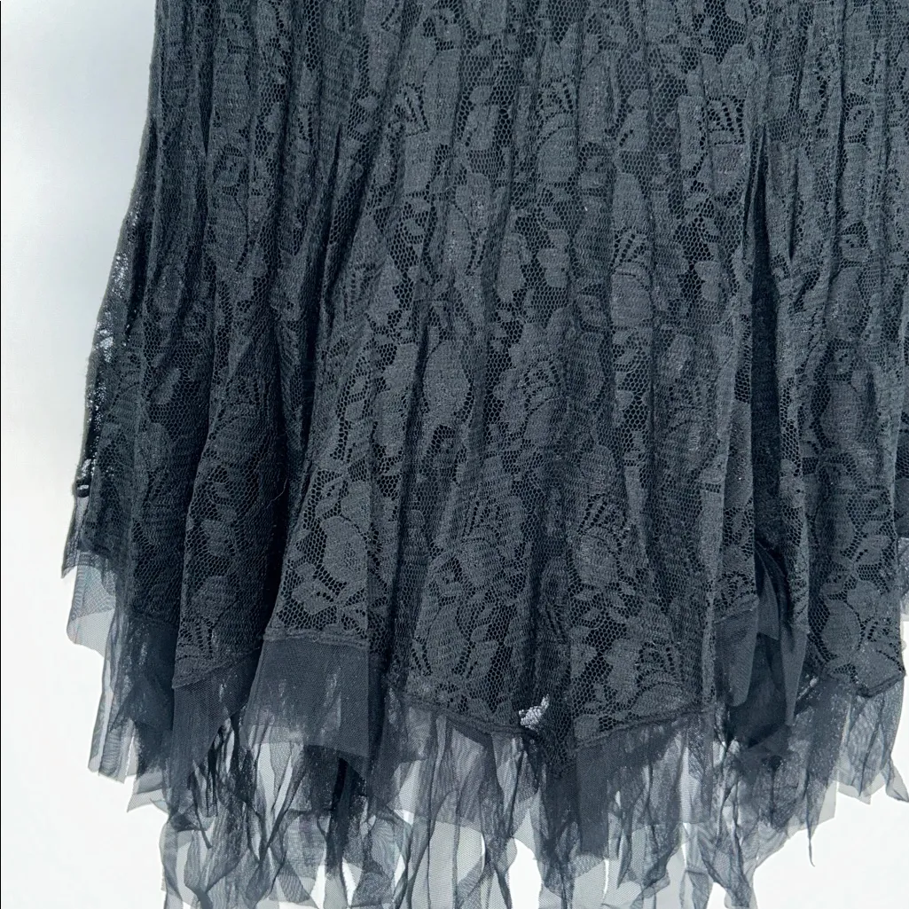 Simon Chang Black Lace Asymmetrical Ruffle Midi Skirt Size 4 - Image 6