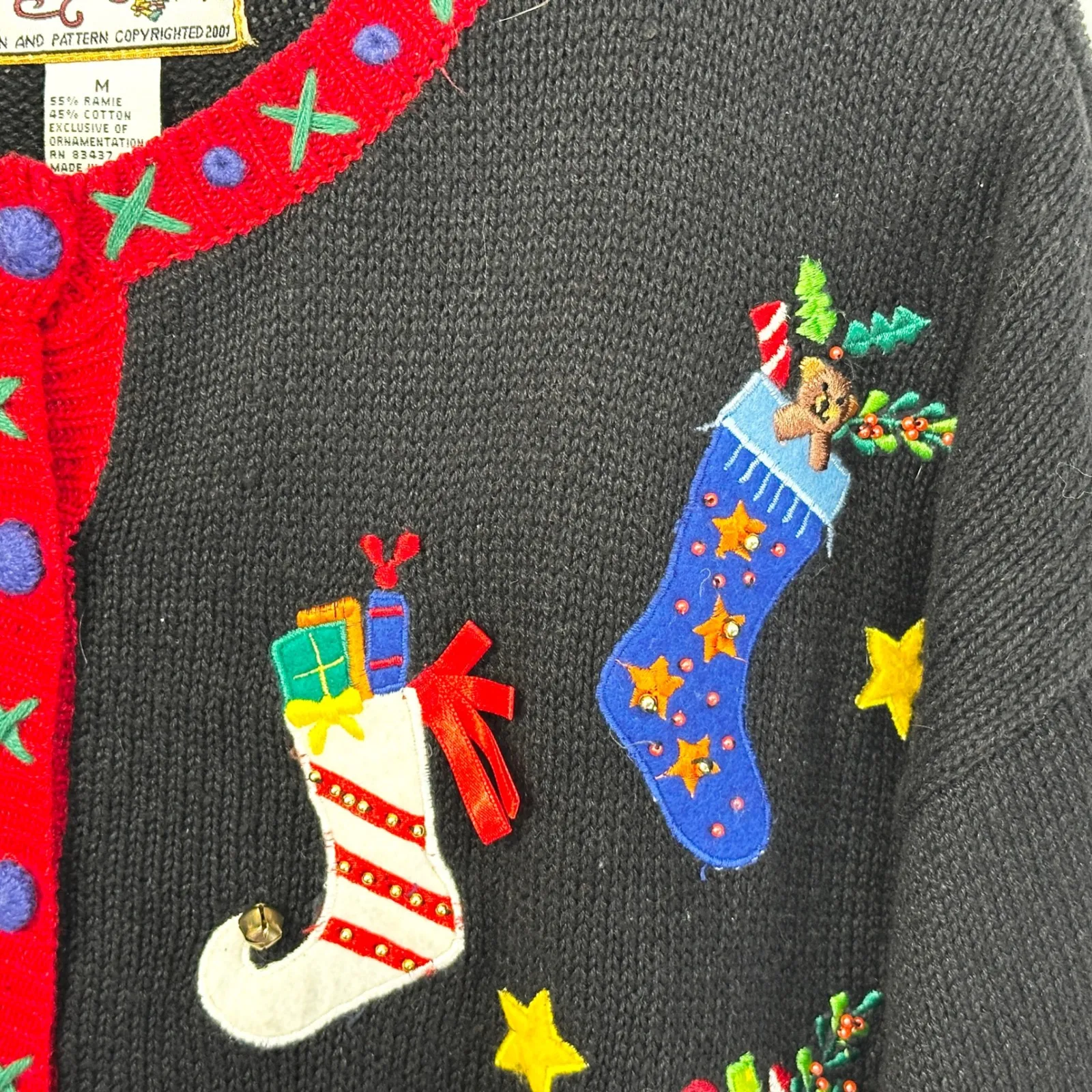 Heirloom Collectibles Medium Christmas Sweater‎ Ugly Holiday Cardigan Black 1708 - Image 10