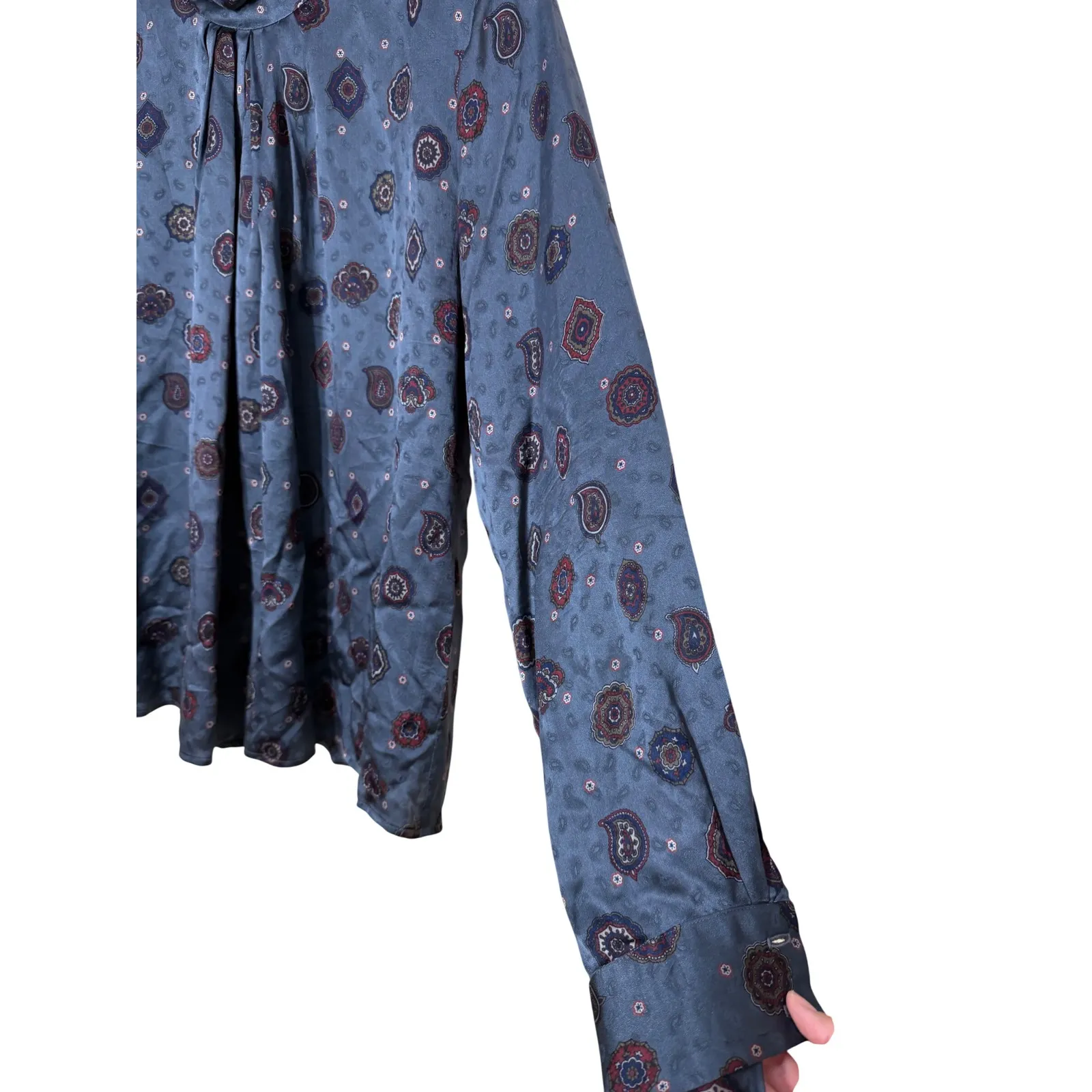 Anne Klein Womens Gray Geometric Print Mock Neck Long Sleeve Blouse Size Large - Image 2