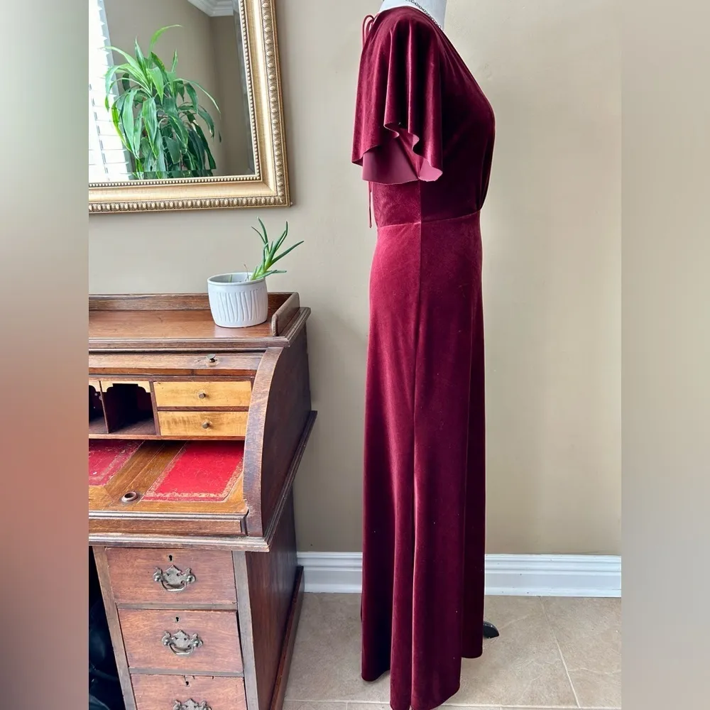 BHLDN Jenny Yoo Ellis Flutter-Sleeve Open-Back Stretch Velvet Gown Dark Berry 12 - Image 7