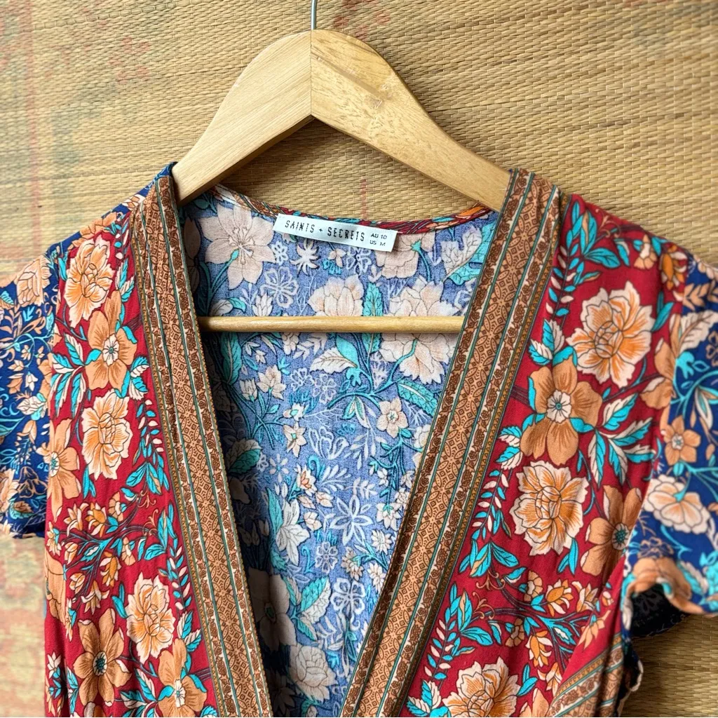 Saints + Secrets Boho Floral V Neck Wrap Midi Dress - Image 4