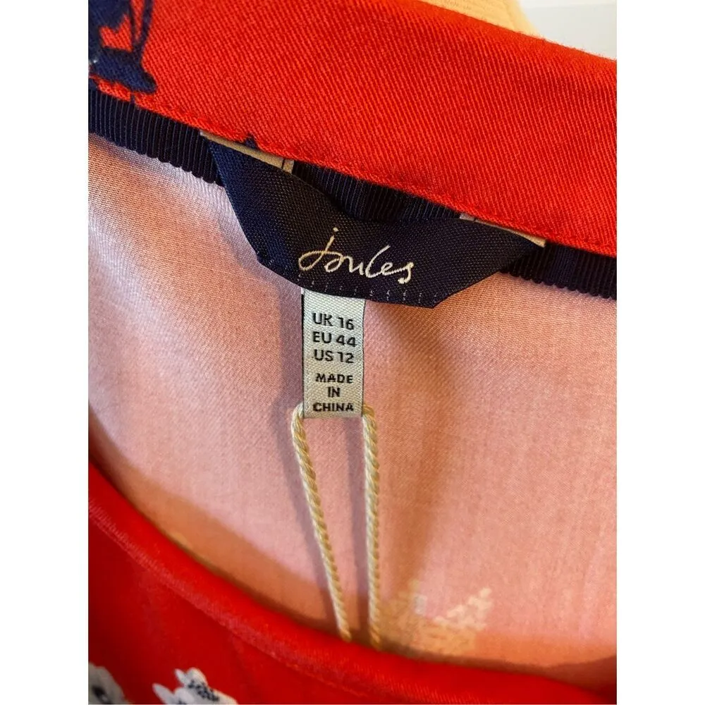 Joules Alison Red Floral Long Sleeve Woven Shift Dress Size 12 - Image 8