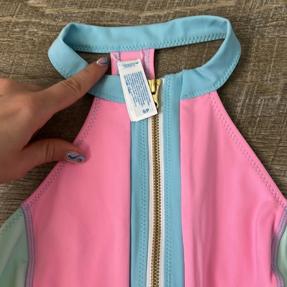 NWT LoveShackFancy X Hurley Pink Neon Colorblock One Piece Swimsuit Size Small - Image 2