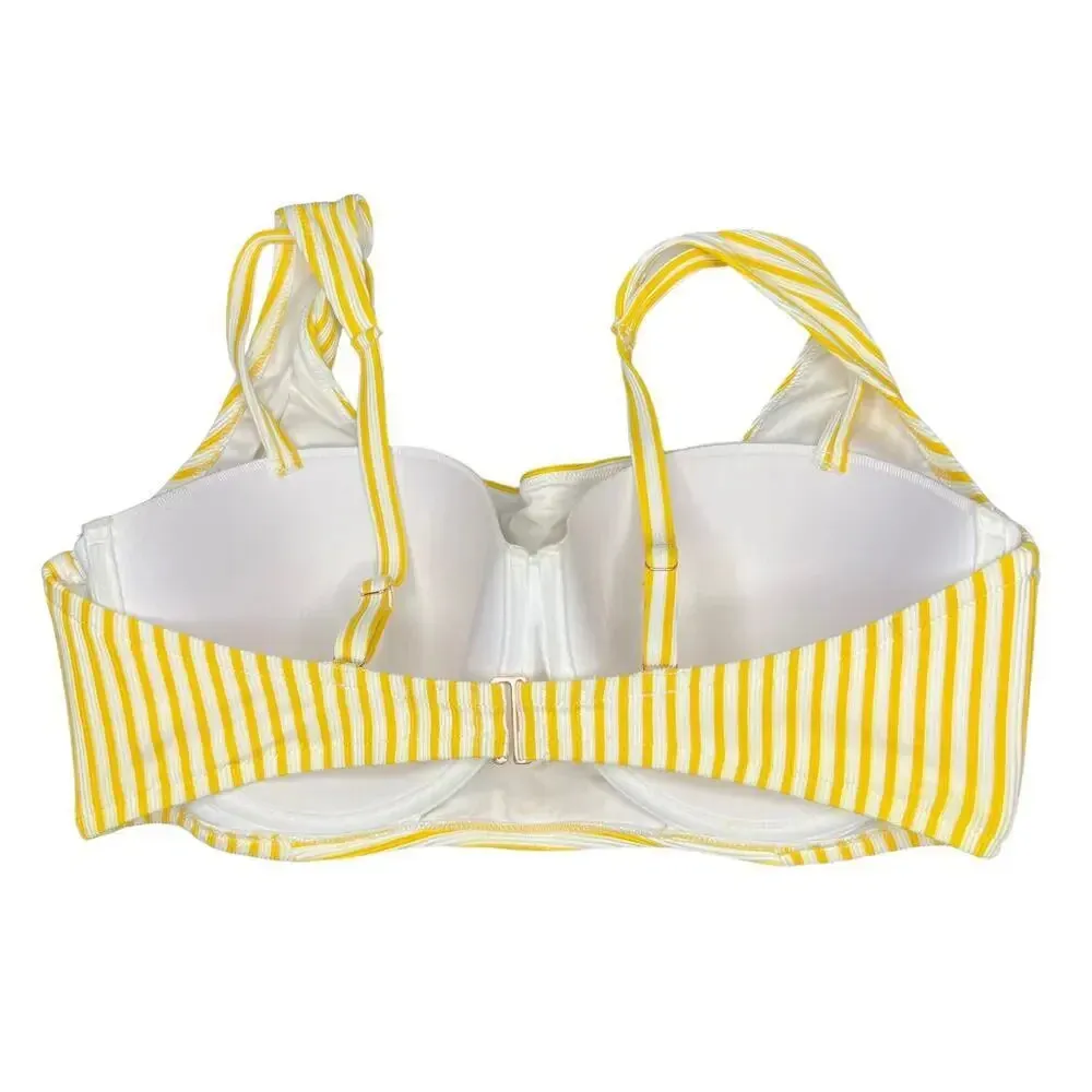 Shade & Shore Women's 32DD Yellow‎ White Striped Bikini Top & Bottom 2 Piece Set - Image 4
