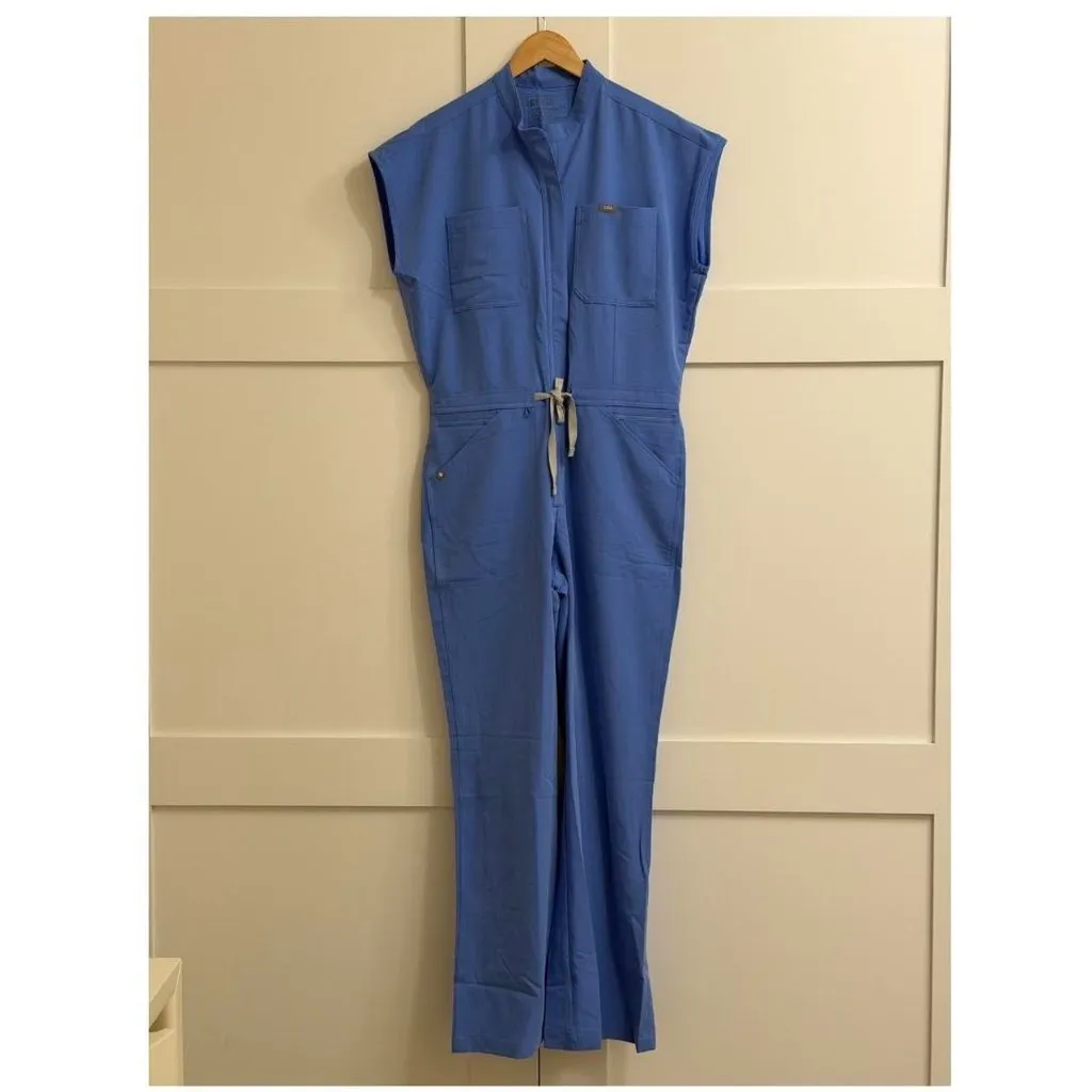 Figs Rafaela Cargo Wide Leg ScrubJumpsuit in Ceil Blue, Size Medium - Image 8