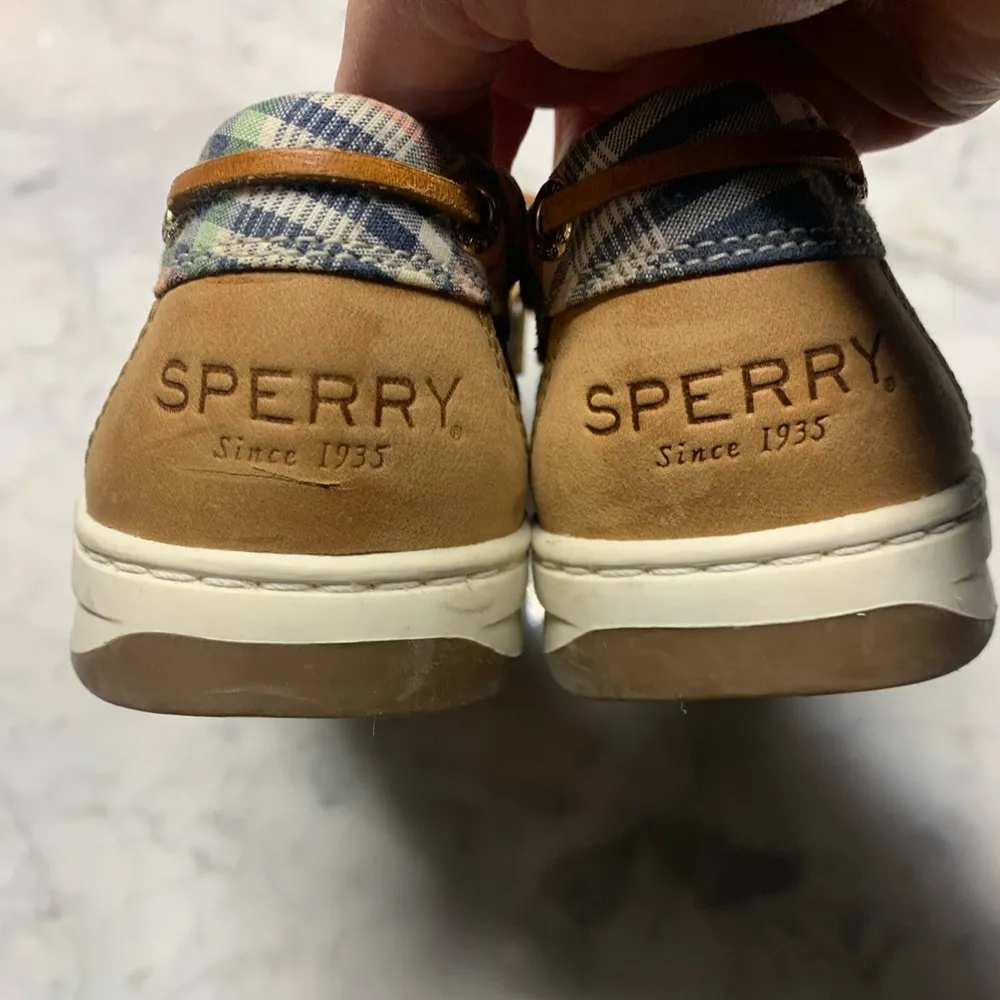 Sperry Top Sider Angelfish Madras Preppy Plaid Slip On Boat Shoe Size 7 - Image 7