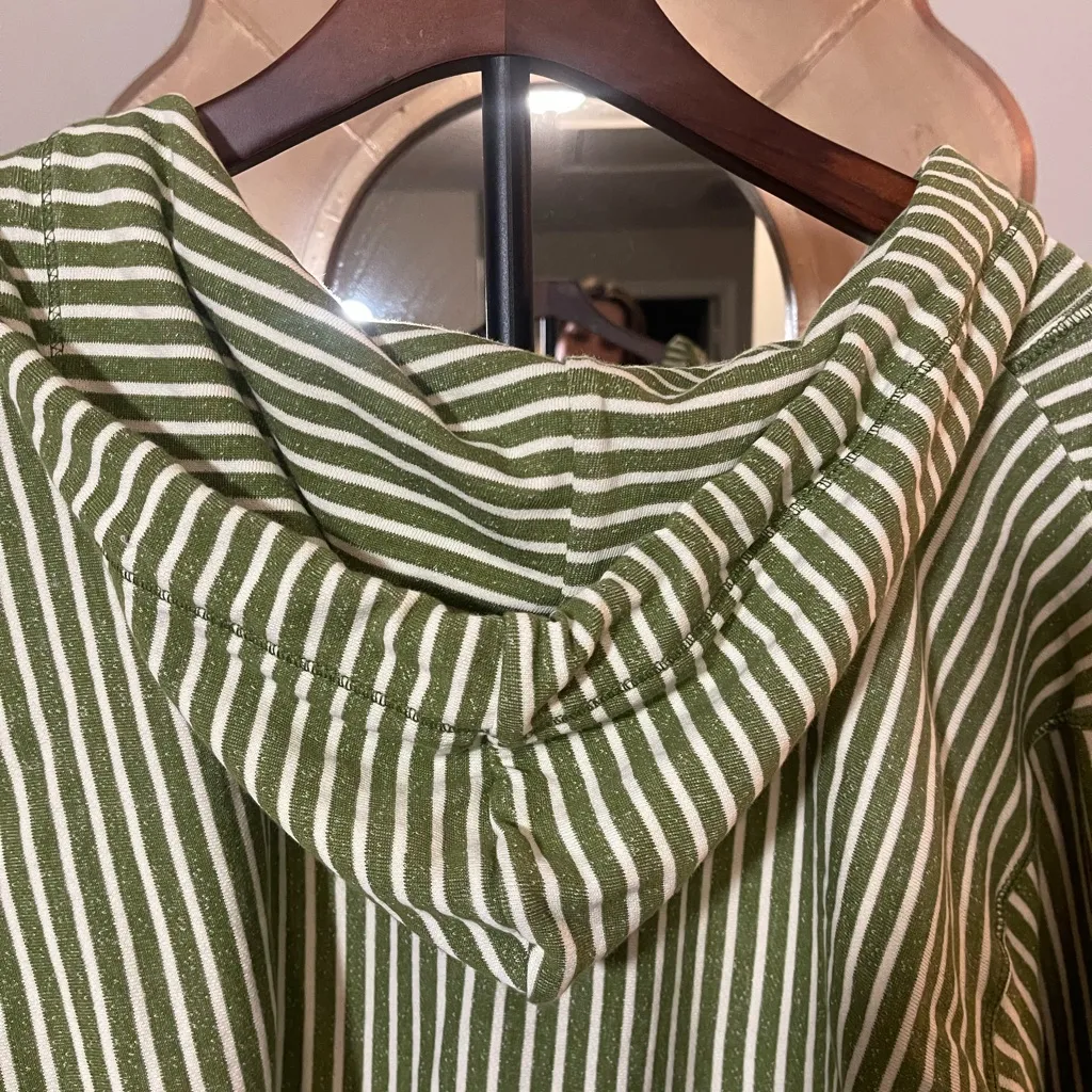 Anthropologie Pilcro Wharfside Striped Hooded Sweatshirt Olive Preppy Nautical - Image 12