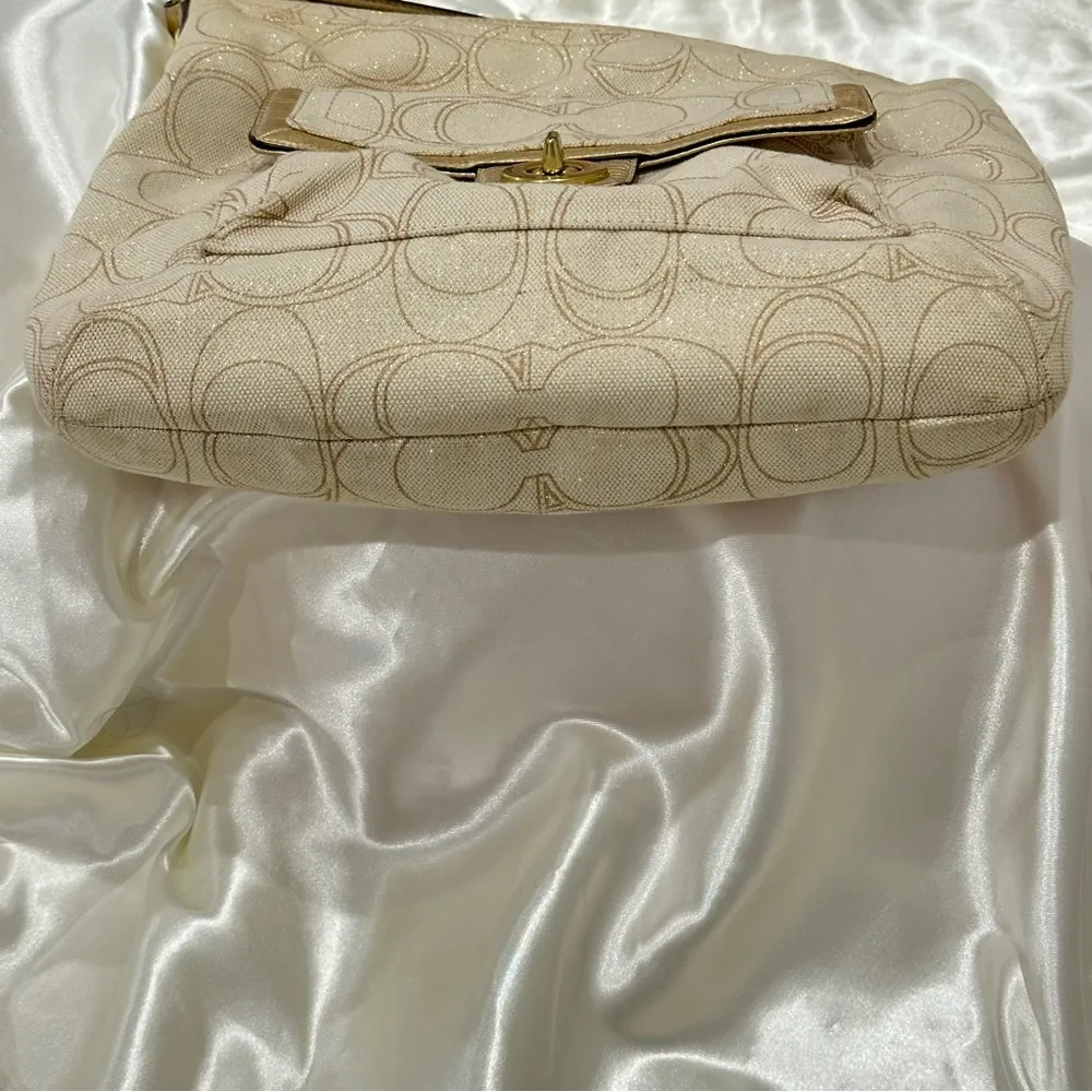 Coach Signature Penelope Purse Linen Leather Crossbody Shoulder Bag Cream Gold - Image 16