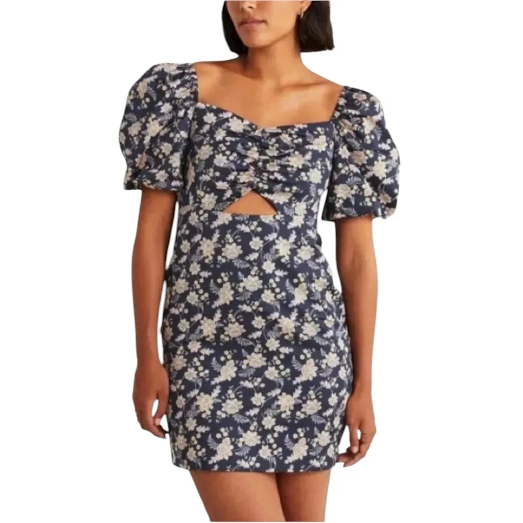 Boden Cut Out Detail Mini Dress Navy Floral Print Size 8T Tall Puff Sleeve  NWT - Image 2