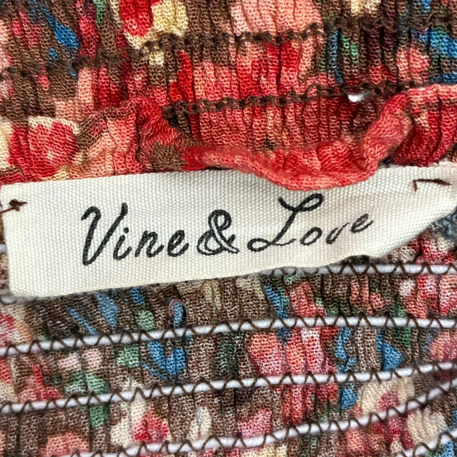 Vine & Love Smocked Bust Floral Print Long Sleeve Top M - Image 6