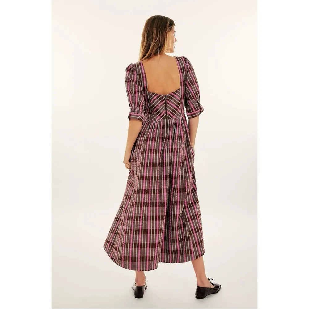 Free People Tulie Plaid Midi Dress Pink Brown Small NWT Western Prairie Preppy - Image 4