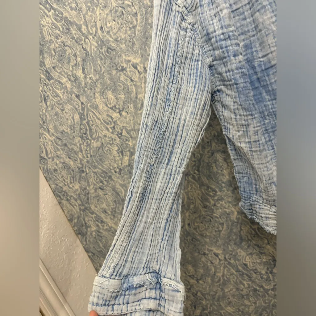 Free People Anguilla Washed Pullover Blue Top Size XS - Image 4