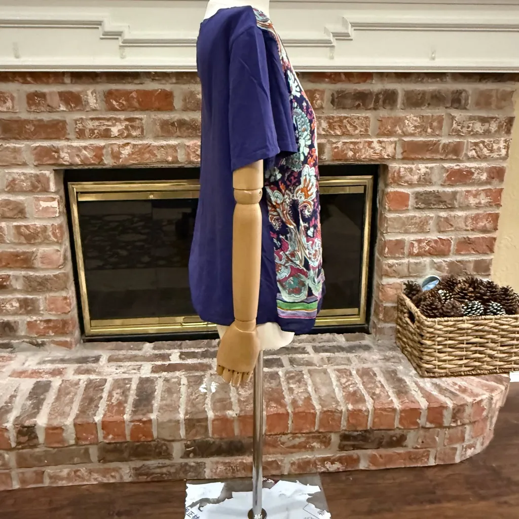 Maeve Paisley Short Sleeve Purple and Multicolor Floral Jewel Tone Top / L / EUC - Image 6