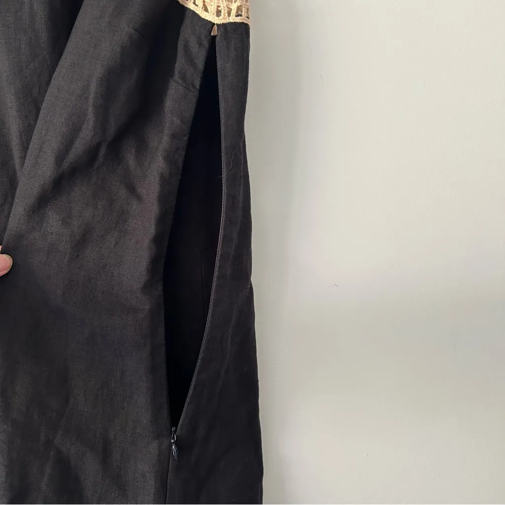 LOFT|Black Linen Dress with Cream Floral Lace Top sz 0 - Image 3