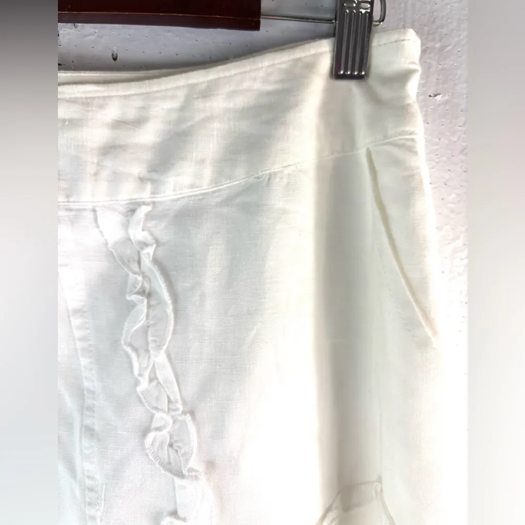 Saint Tropez West 6 Linen Cotton White A-Line Pocketed Skirt with Swirl Accents - Image 5