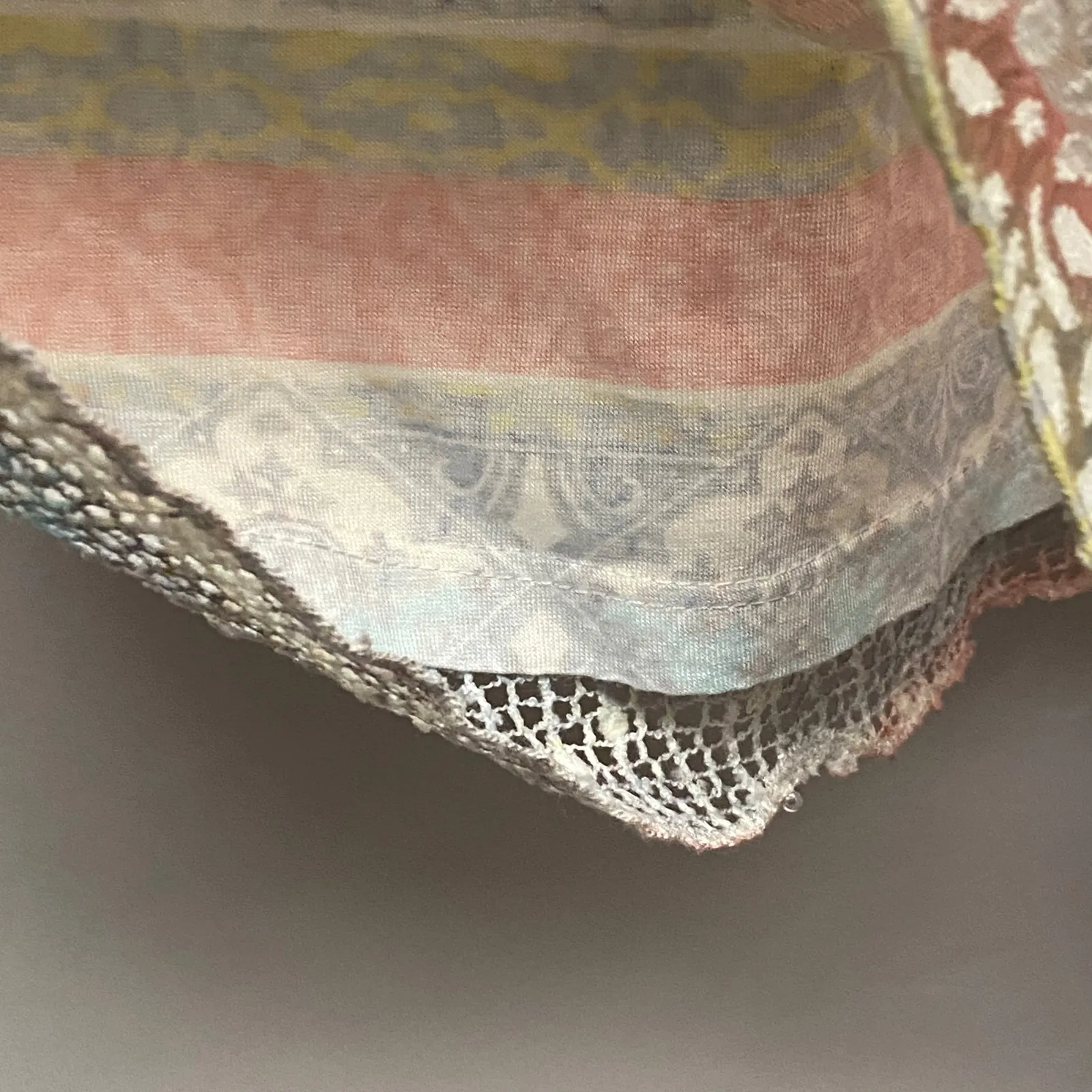 Ali Miles XL Women XL 3/4 Sleeve Tunic Top Pastel Striped Lace Mesh Net Artsy Blue - Image 6