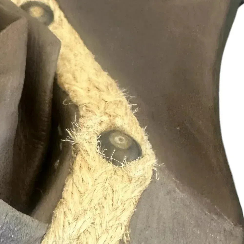 La Perla Brown Leather Ankle Lace-Up Wedges Sandals Jute Stud Size 39 8 Women's - Image 10