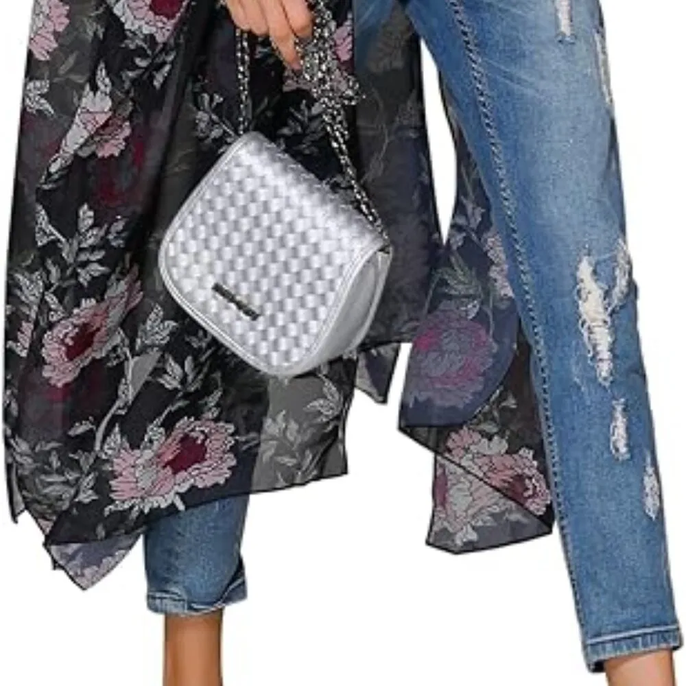 Hibluco Sheer Chiffon Black Floral Kimono Cardigan Long Swimwear Cover Up Sz 2XL - Image 10