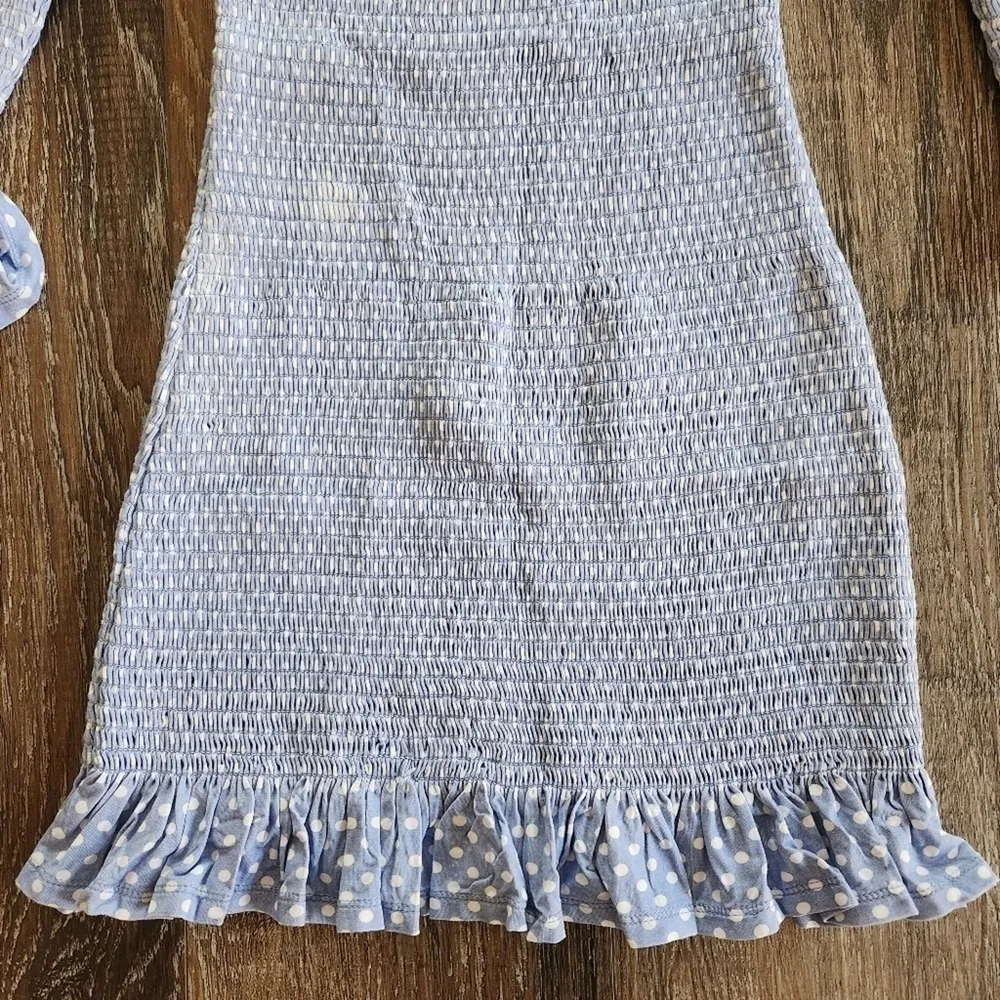 Caroline Constas Tilly Dress Blue White Mini Polka Dot Small Off the Shoulder - Image 7