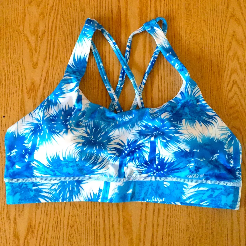 New Women’s Blue Palm Trees Sports Bra Removable Padding Size Large - Image 2