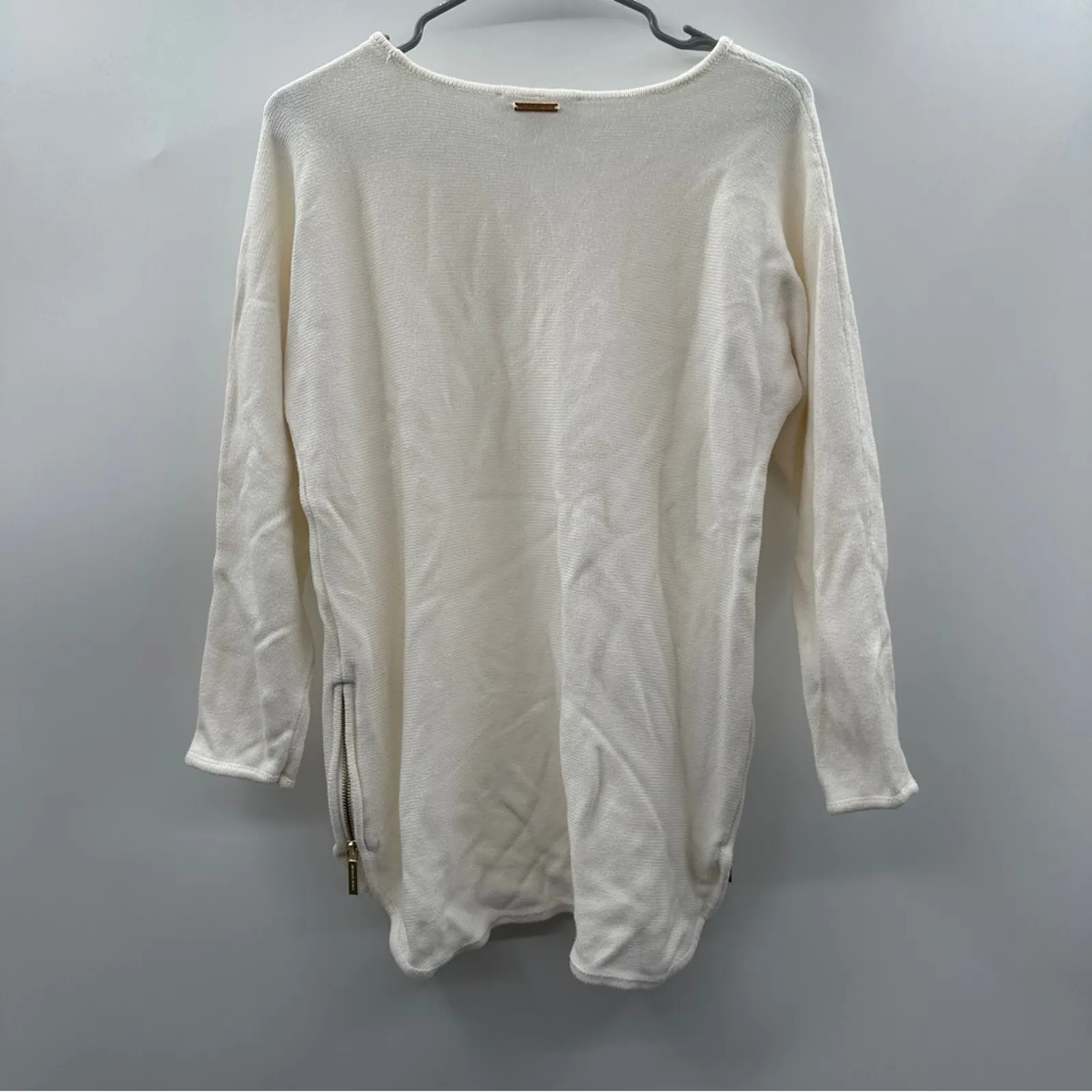 Michael‎ Kors Off White Cream Knit Shark Bite 3/4 Sleeve Pullover Sweater Sz M Size M - Image 6