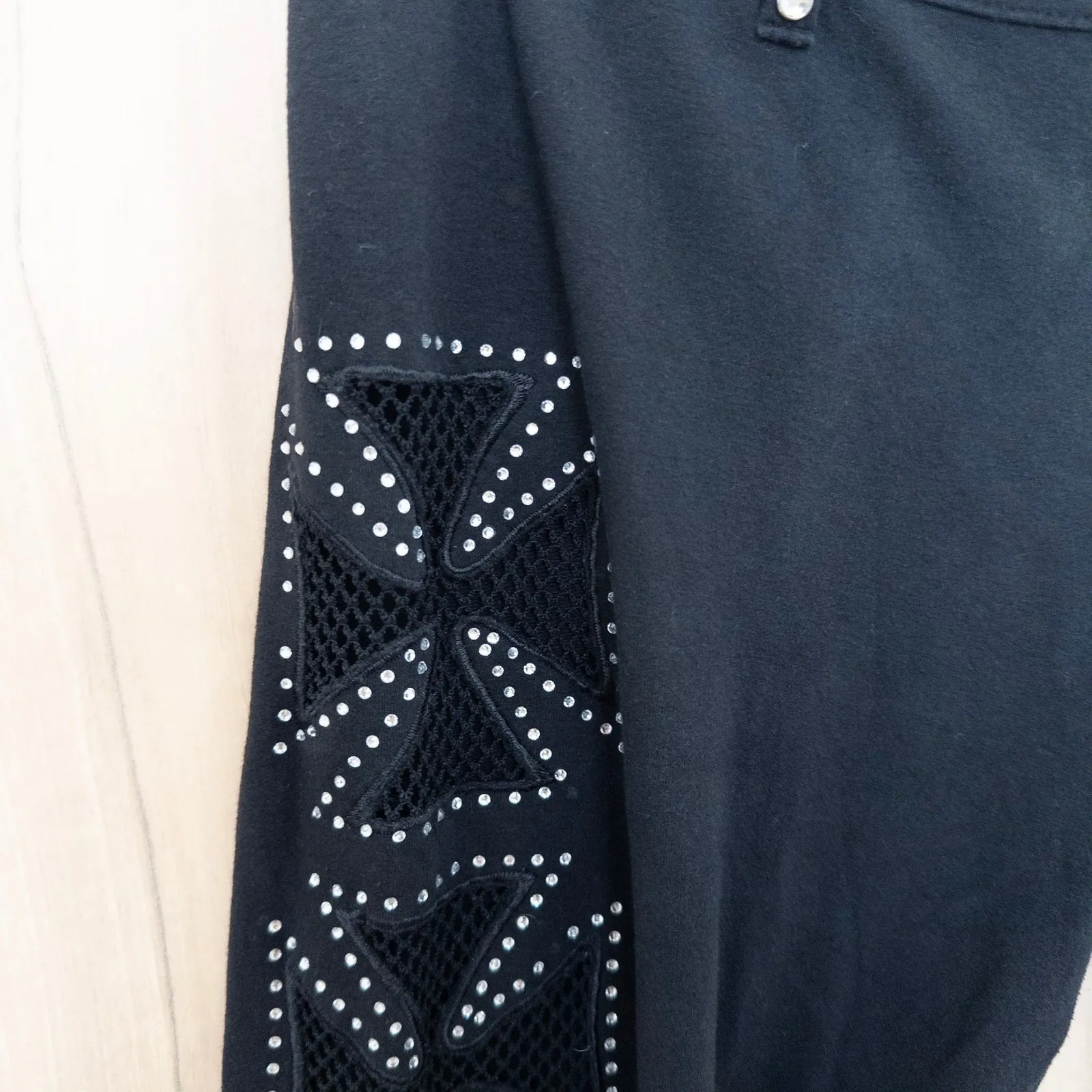 Platinum Plush Womens Low Rise Pants Size L Black Rhinestone Panel Y2K Goth Alt Size L - Image 8