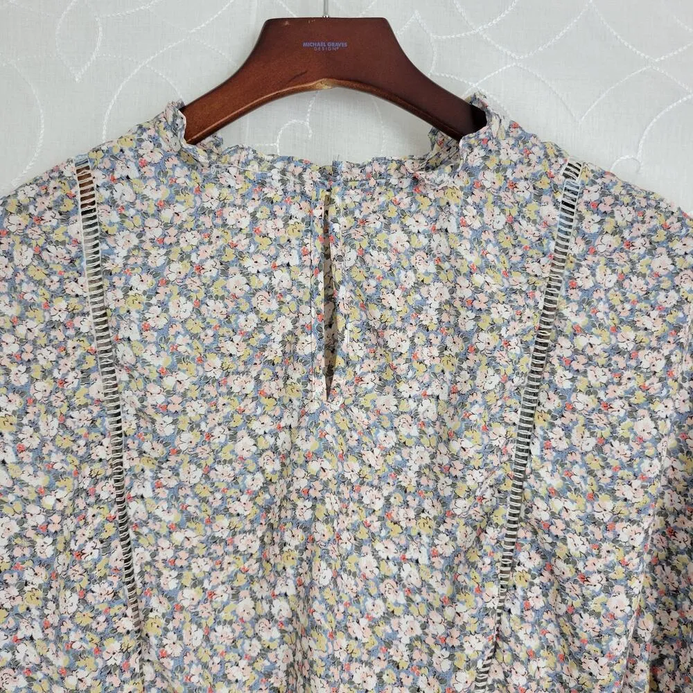 Sienna Sky Prairie Top Womens Medium Pink Blue Floral Lace Trim Cottagecore - Image 3