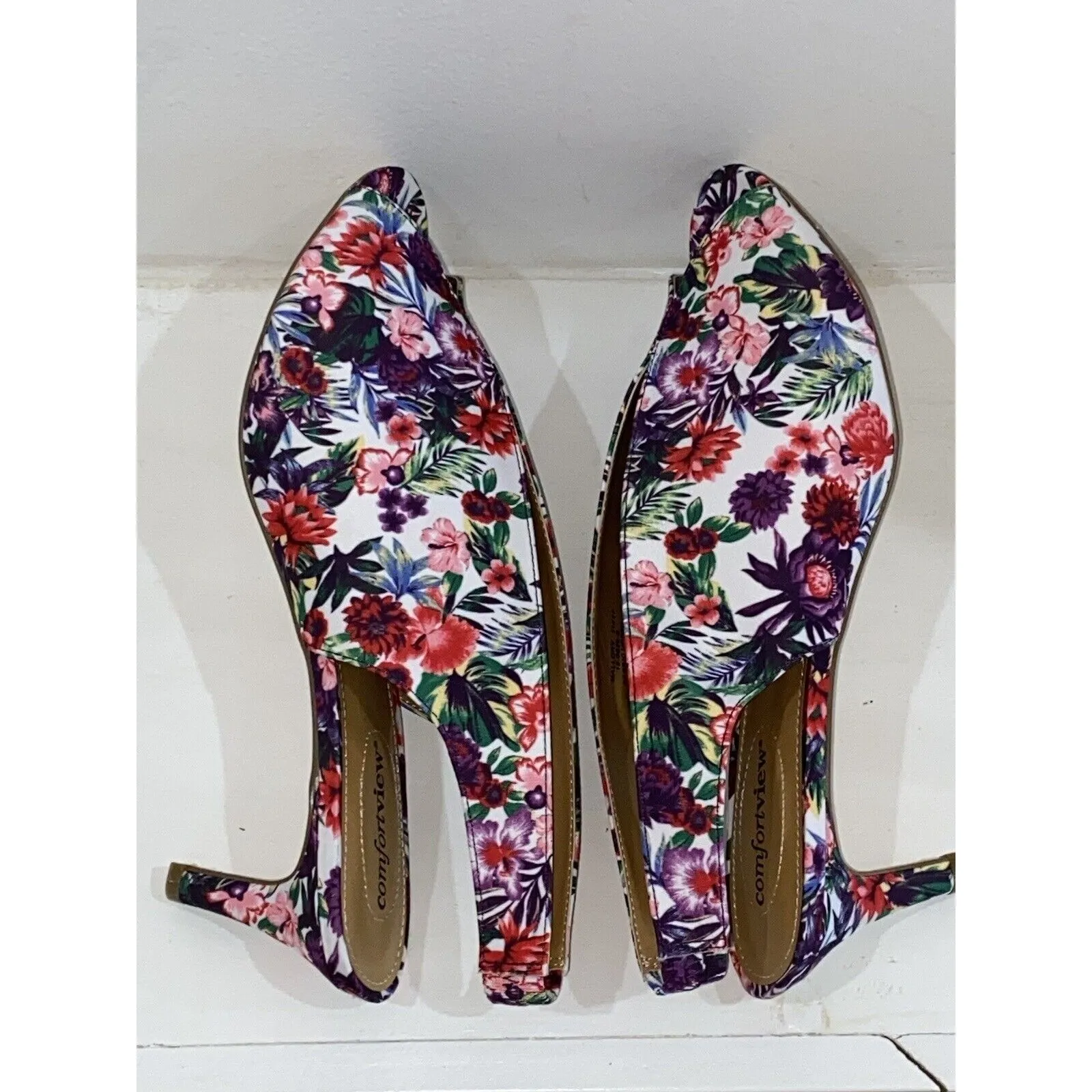 Comfortview Kitten Heels Floral Peep Toe Sling Back Pumps NEW Women's size 12W - Image 8