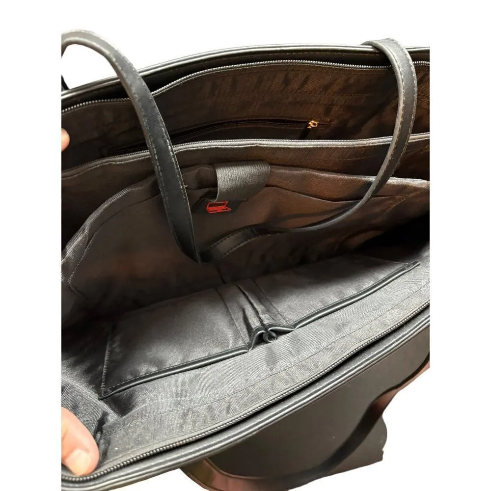 Women's Black Faux Leather Tote Bag With Multiple Compartments & Adjustable Stra - Image 5