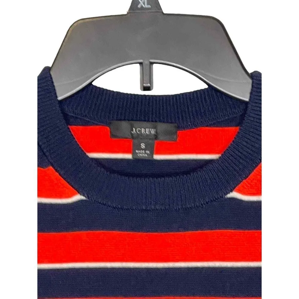 J.Crew Women's Dress Short Sleeve Crew Neck Striped Wool Blend Sweater Red Small - Image 2