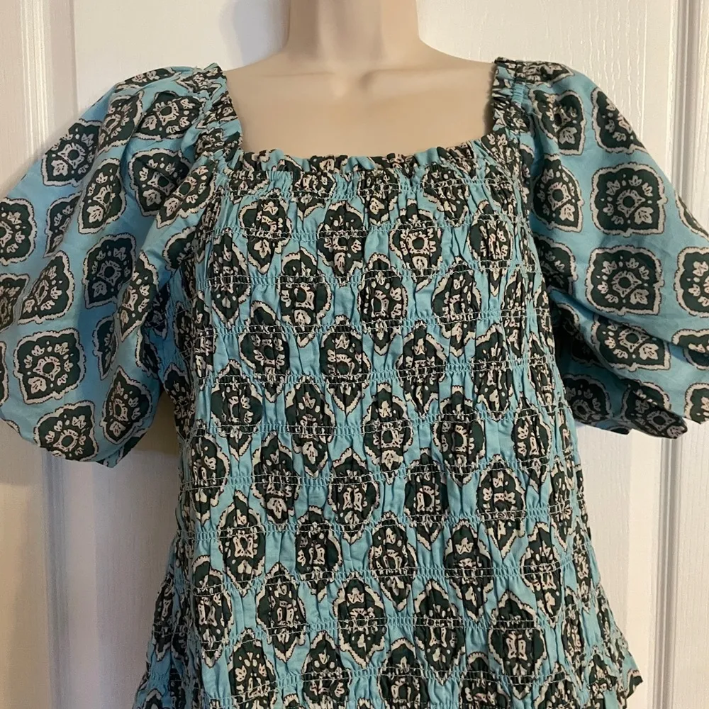 Maurices Powder Blue Smocked Blouse Elegant Top Large Cottage Coquette Fairy - Image 2