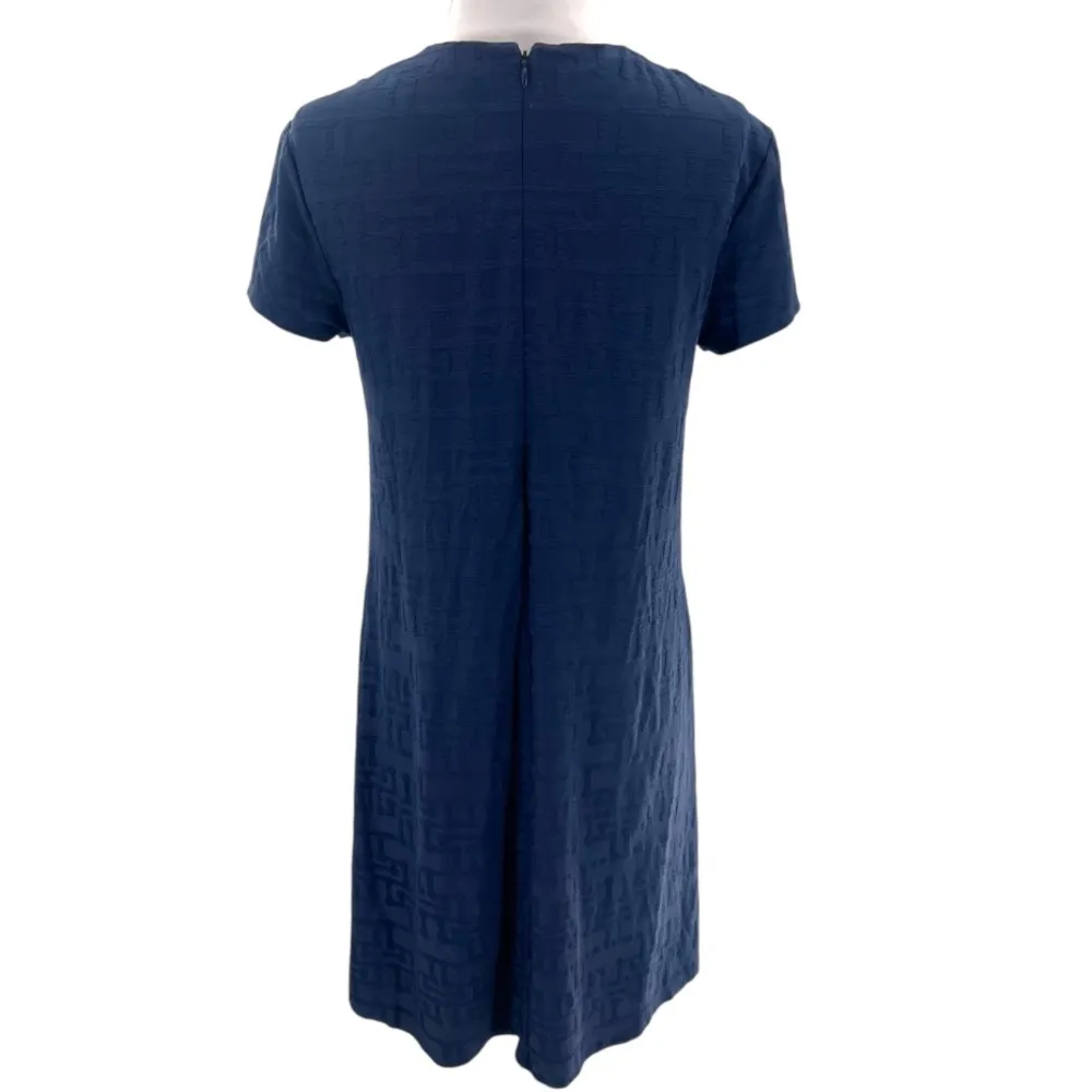 J McLaughlin Swing Dress Blue Jacquard Mini Knot Short Sleeve Stretch Pockets S - Image 3