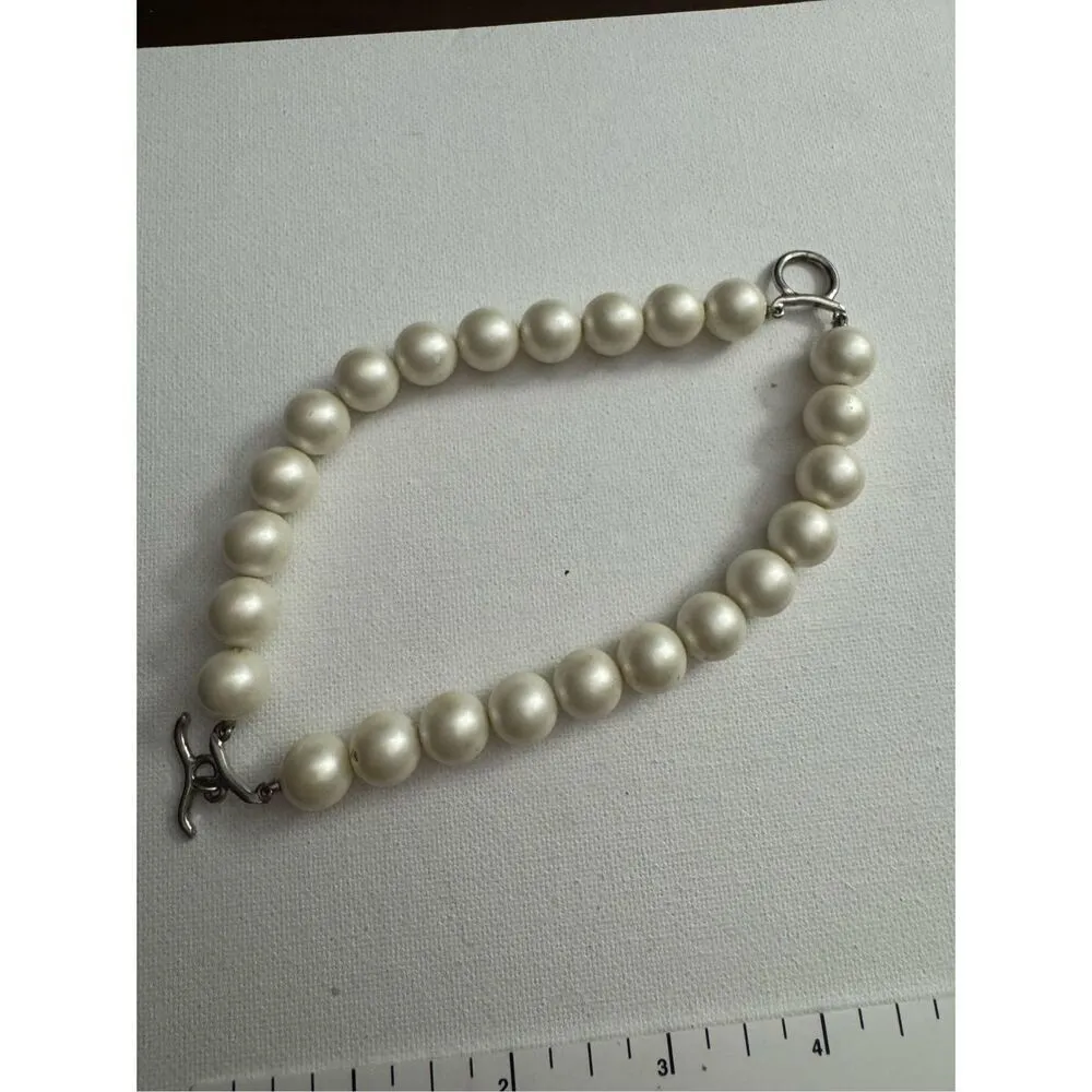 90's Vintage‎ Womens Chunky White Beaded Pearl Tone Tiered Layered Bracelet Y2K - Image 3