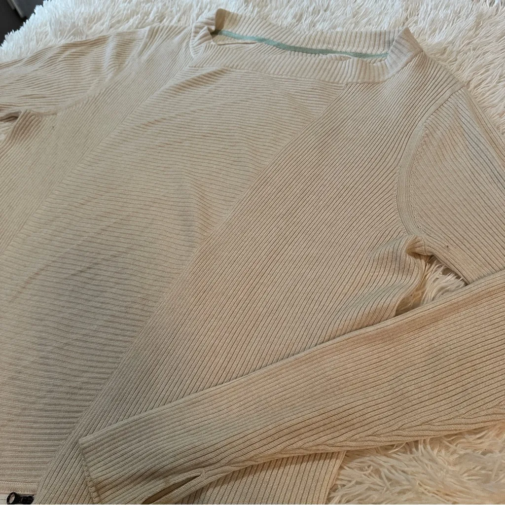 Lululemon Ribbed Wrap It Up Cardigan Sweater Beige Open Front Longline Size 12 Size L - Image 12