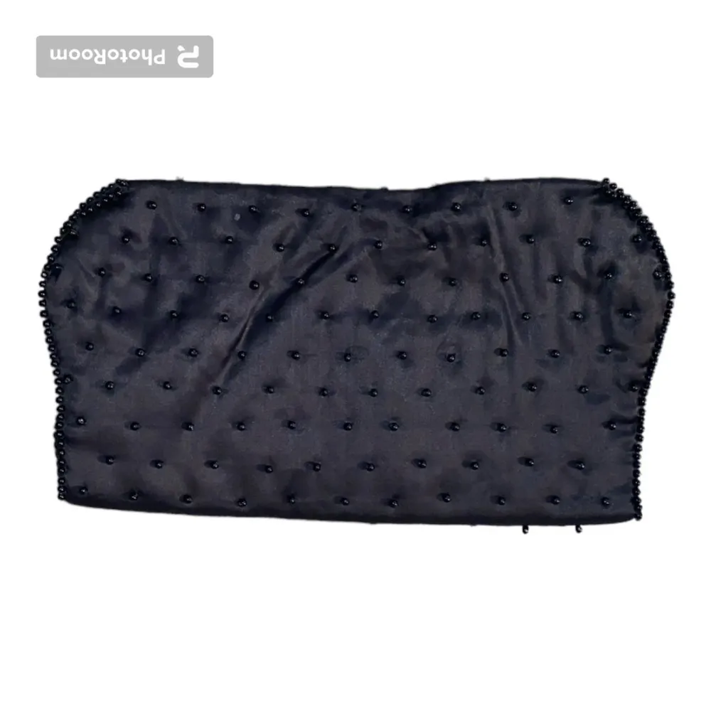 Vintage Black Satin Beaded Evening Bag Foldover Flap EUC - Image 2