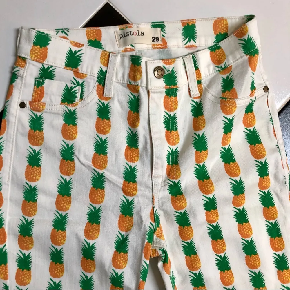Pistola Pineapple Pina Colada Jeans Pants Dopamine Kitsch Fruit Pattern AOP sz29 - Image 8