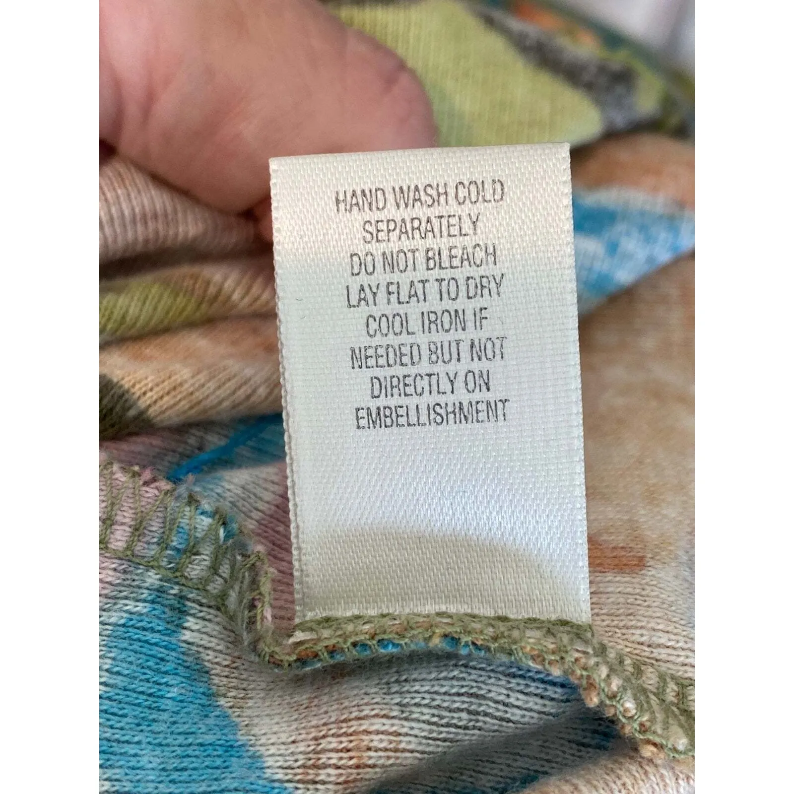 CJ Banks Beaded Blue Green Peach Floral Print Top Blouse 1X Embellished Colorful - Image 5