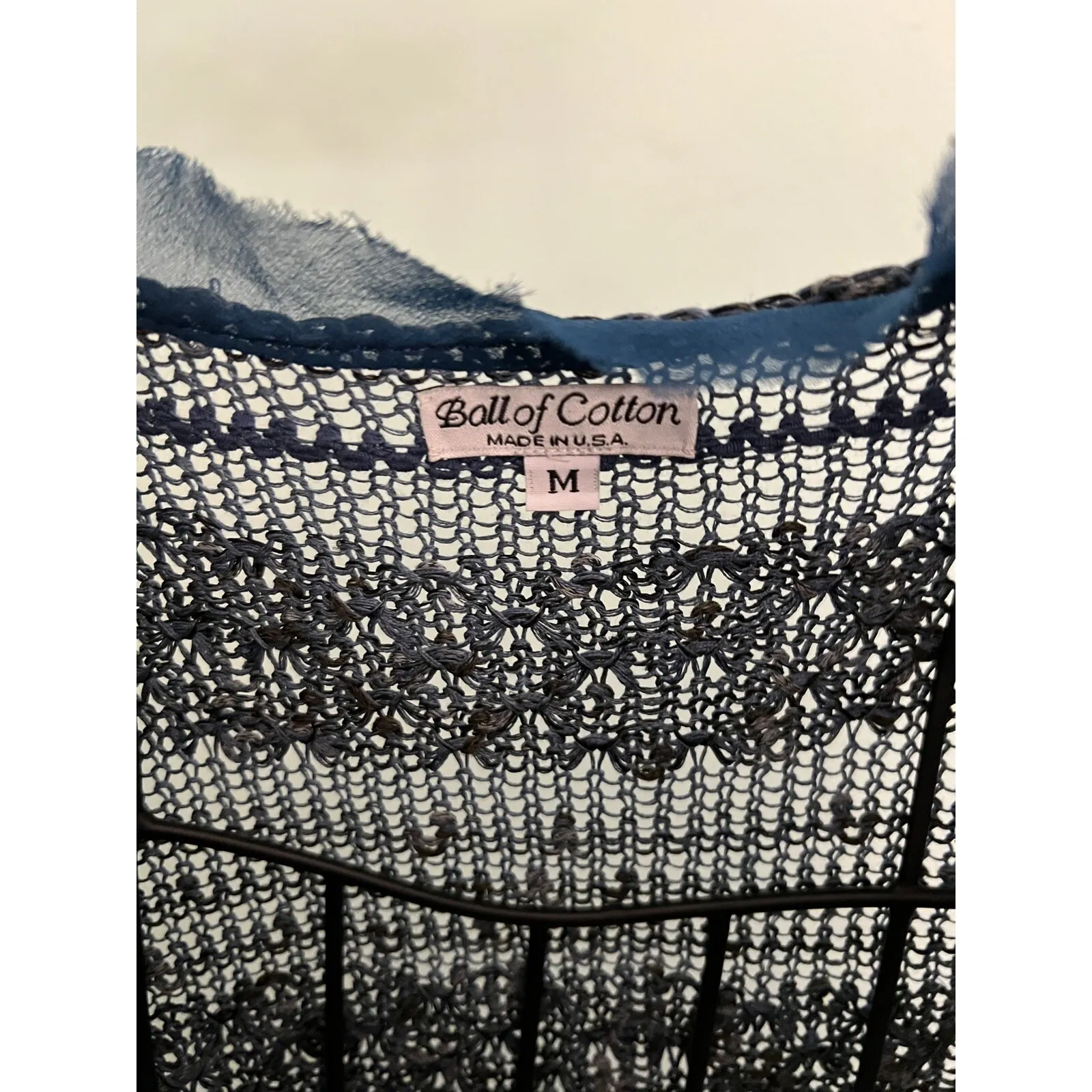 Ball of Cotton Sweater Size M Blue Crochet Knit Sheer Panels Top Lagenlook Linen Size M - Image 3