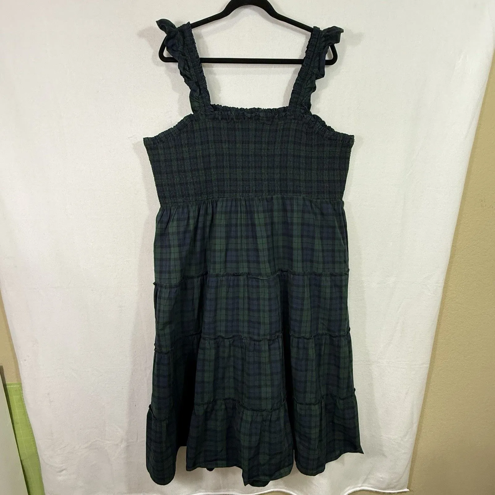 NEW Plus Size J.Crew Green Tartan Plaid Smocked Tiered Poplin Midi Dress Size 3X - Image 2