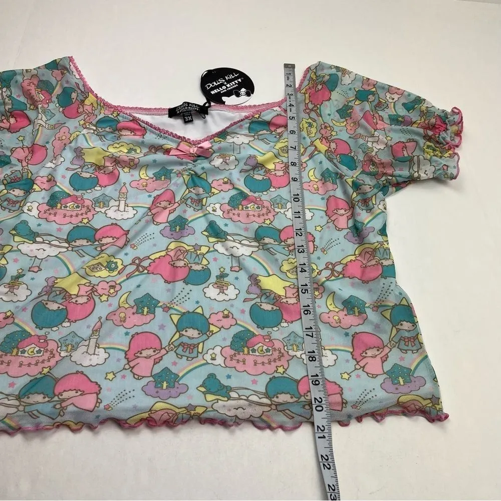 Dolls Kill Little Twin Stars Hello Kitty Collab Crop Top‎ 3X Kawaii Cute Cat NEW - Image 7
