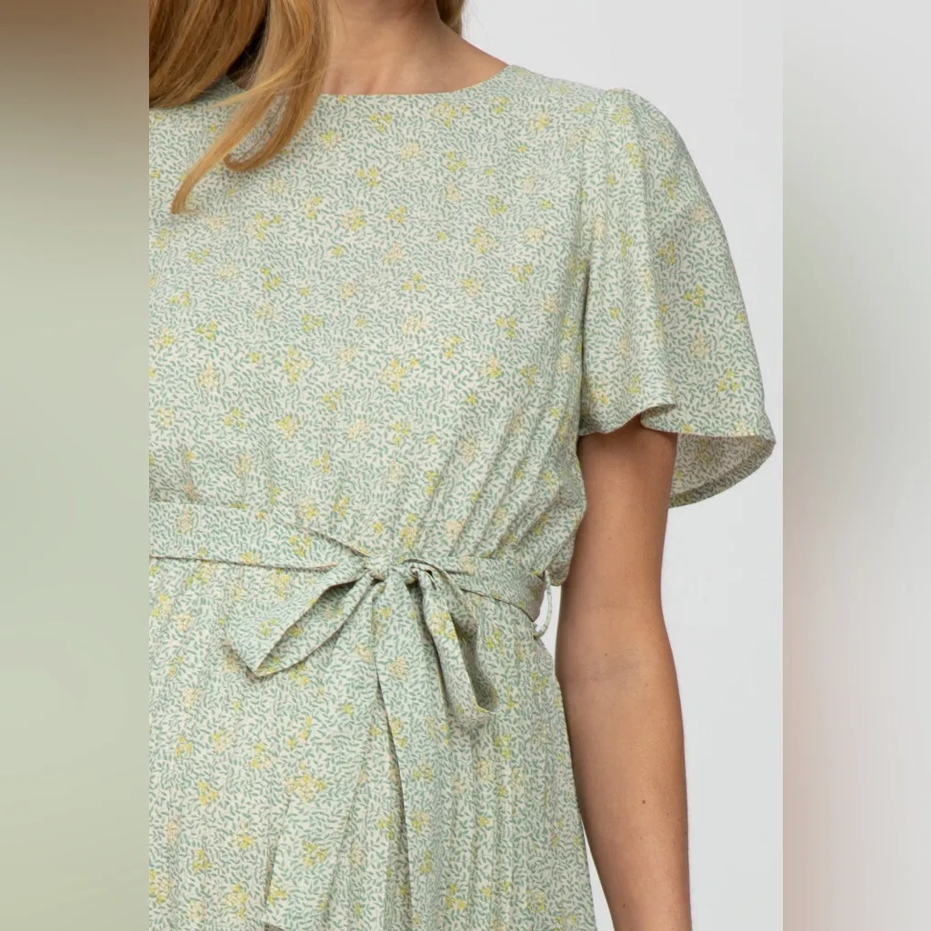 POLAGRAM Mint Green Floral Pleated Midi Dress Women's SIZE MEDIUM new with tags‎ - Image 2